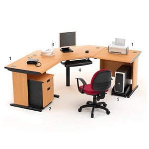 High Point Five - Meja Kantor Set Cherry Workstation-2