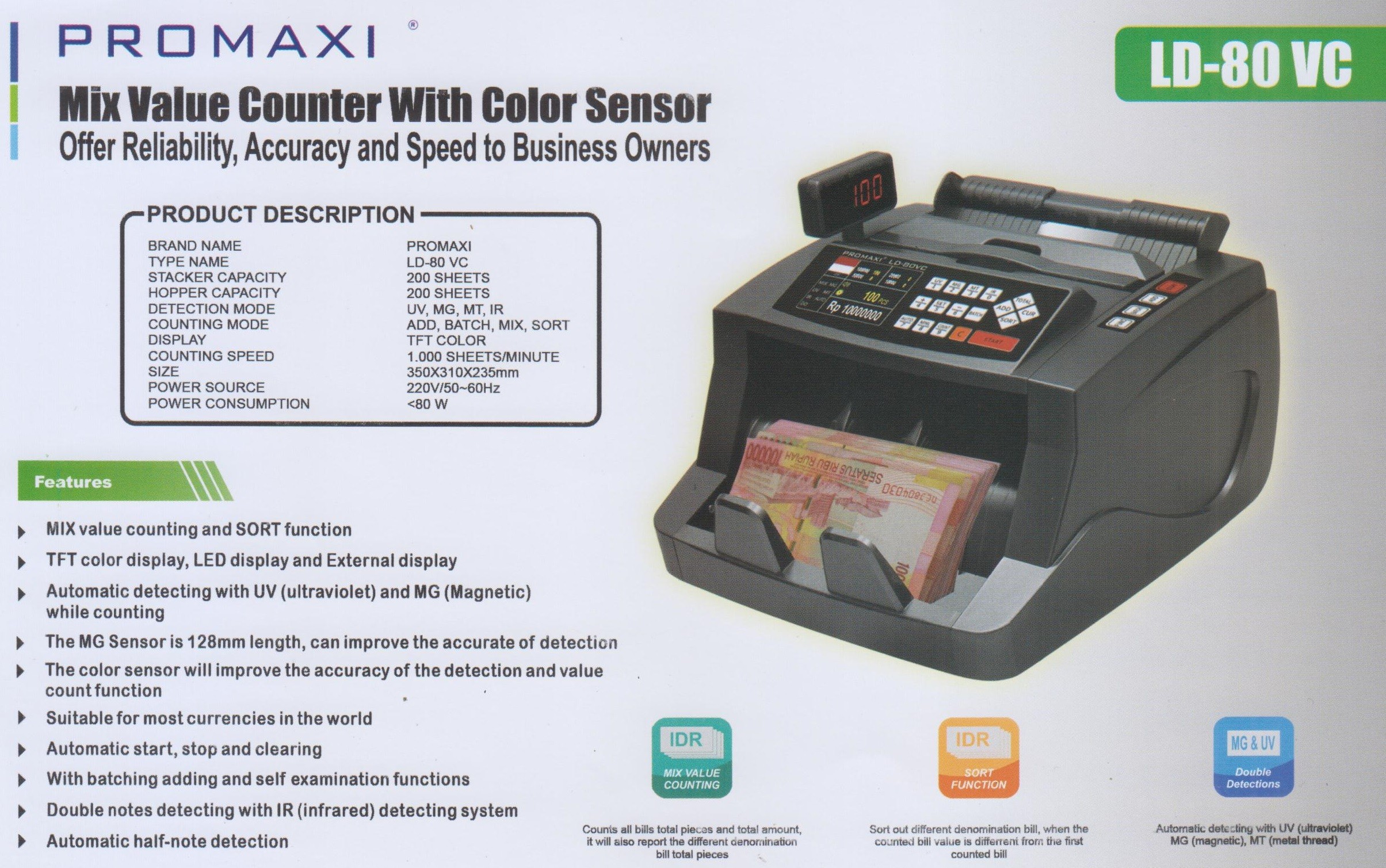 Mesin Penghitung Uang Promaxi LD-80 VC