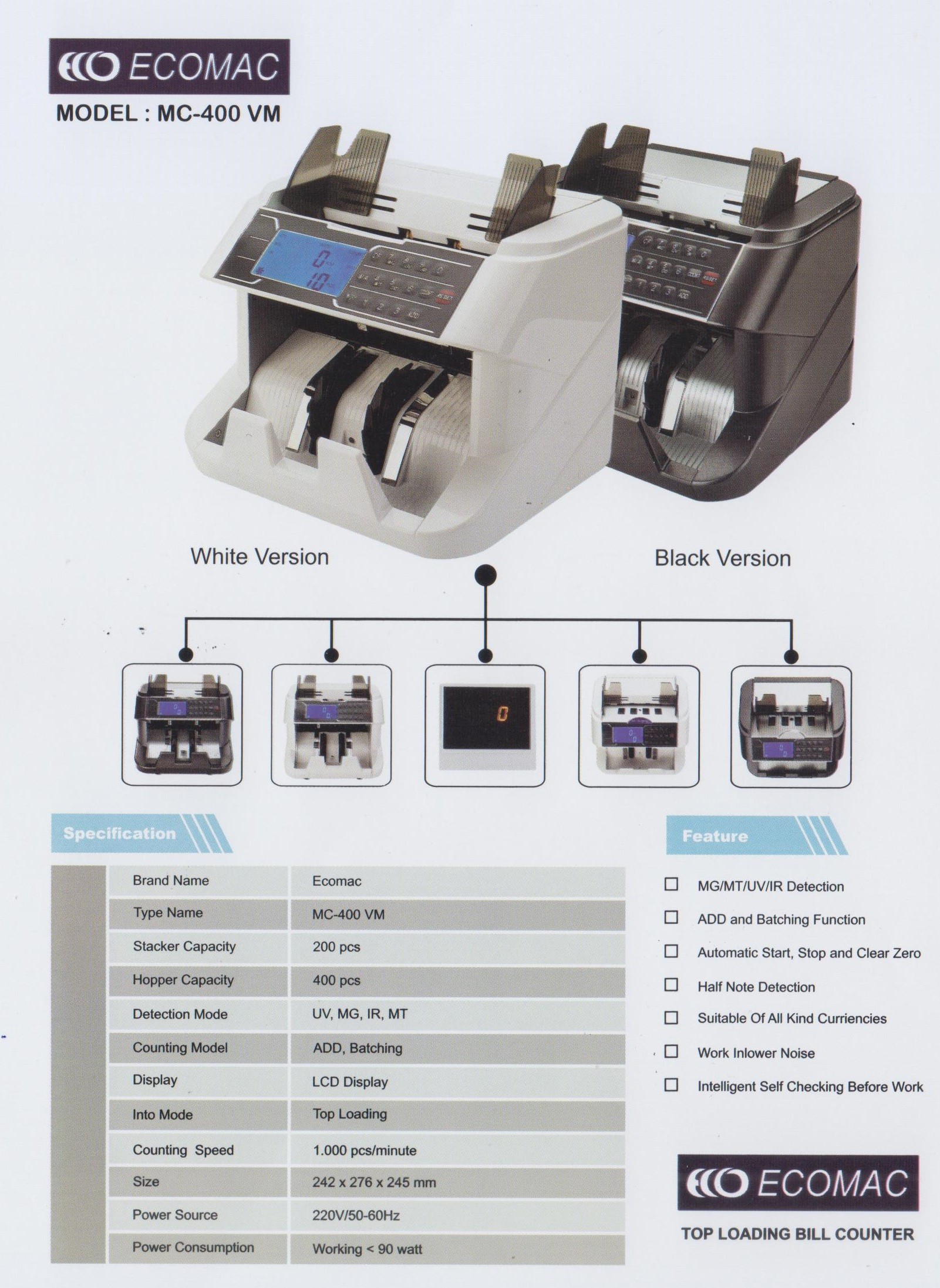 Mesin Penghitung Uang Ecomac MC-400 VM