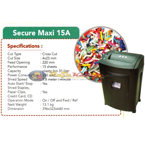 Mesin Penghancur Kertas Secure Maxi 15 A